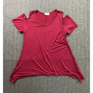 J.J Boutique Women Cold Shoulder Tunic Top Burgundy Cotton Spandex Size L